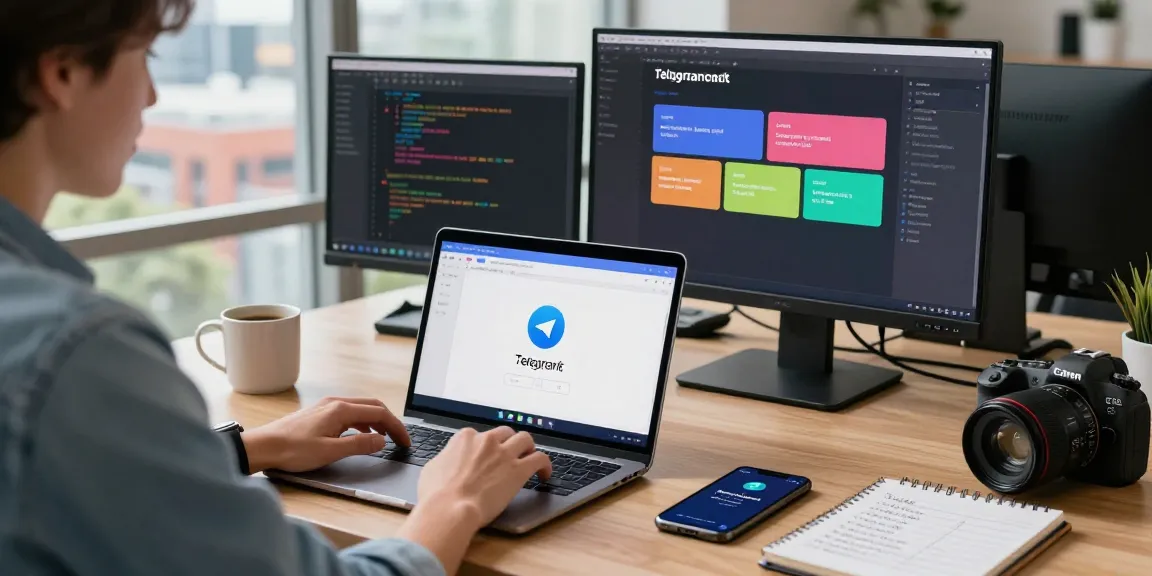 Using the Telegram Chinese Version in a modern tech workspace with vibrant city views.